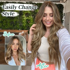 KooKaStyle Hair Extensions Light Brown mix Blonde 626D Clip in Synthetic Highlight Hair Extensions Long Wavy 4PCS Thick Hairpieces 20 Inch for Women