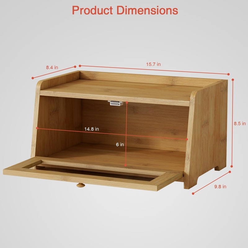 Goozii Wood Bread Box for Kithcen Countertop, Rustic Breadox Storage