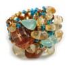 Avalaya Amber Brown/Teal/Sand Glass Bead Cluster Band Style Flex Ring