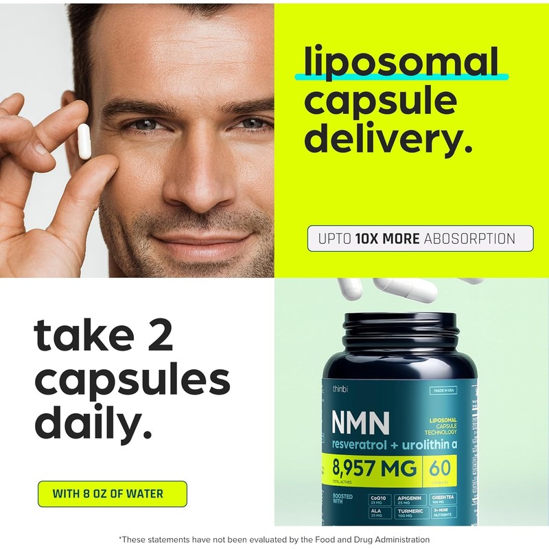 Thinbi NMN & Resveratrol Dietary Supplement – 60 Vegetarian Capsules