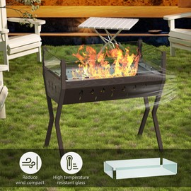 Rectangular Fire Pit for Outside, Outdoor Wood Burning Fire Pit for Patio Backyard Garden Deck Camping, Bonfire Campfire Metal Fire Pit Table with Glass Wind Guard, Brown