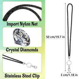 Ymapinc Bling Lanyard, 19.7'' Office Crystal Neck Strap Lanyard with Metal Clasp & Keyring, Rhinestones Lanyard Keychain Neck Lanyard for Women, ID Card, Keys Strap (Black)