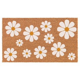 Welcome Doormat Coco Coir Door Mat Gift White Daisy Flowers (24" x 16")