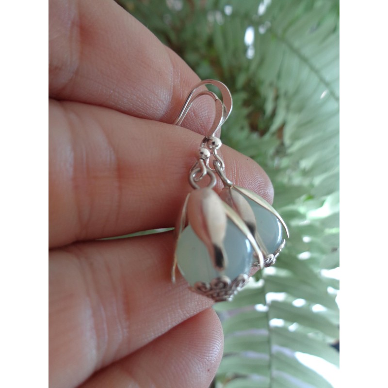 ⊹⊱✿ MONDSTEIN OPAL HELLBLAUE PERLE & VERSILBERTE KNOSPE ✿⊰⊹ einmalige