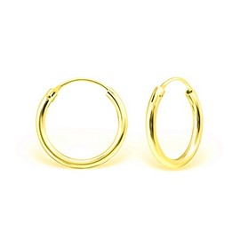 DTPsilver - Round Creole Earrings 925 Sterling Silver Yellow Gold-Plated - Small / Medium / Large - Thickness 3 mm - Diameter: 14, 16, 18, 20, 30, 40, 50, 60 mm, Sterling Silver, No Gemstone