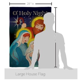 Breeze Decor Christmas Nativity Tapestry Wood Dowel Set Rod Home Applique Banner Textile Poster Flag Pole Room Wall Scroll Hanging Religious Christian Gifts O Holy Night Indoor Decor, Made in USA