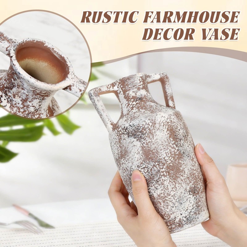 Farmhouse Decor Rustic Ceramic Flower Vase Decorative Pottery Terracotta Vases