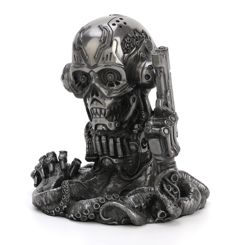 Veronese Design 6 1/8" Cyberpunk Robotic Octopus Resin Sculpture Pewter