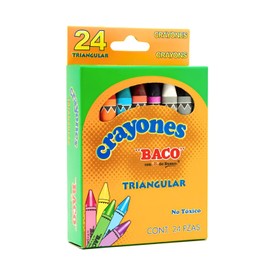 Baco | Crayón Escolar Triangular de Tamaño Estándar | Diseño Ergonómico para Niños, Colores Vivos y Duraderos, Ideal para Escritura y Dibujo en Escuela y Hogar (24 Crayones)