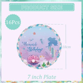 16Pcs Birthday Mermaid Party Paper Plates for Girl,7" Mermaid Party Tableware Little Mermaid Plates,Mermaid Themed Decorations Paper Plate for Girls Kids Birthday Party,Mermaid Party Table Decoration
