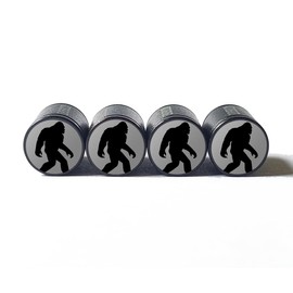 Bigfoot Sasquatch Walking (Gray Background) Tire Valve Stem Caps - Set of Four - Fits on All Vehicles
