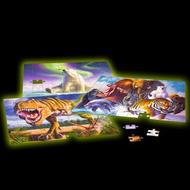 Glow in The Dark Puzzles Bundle for Kids - 3 Variety Set of 100 Pc Glow Zone Jigsaw Educational Learning Puzzle Toys and a Sticker Book| Puzzle for Kids Ages 3 and Up