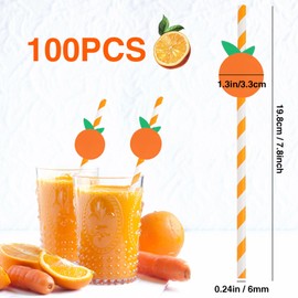 Orange Straws Disposable Drinking Straws Orange Fruit Straws paper straw for Cocktail, Milkshake, Coffee Lemon Themed Party Supplies(100)