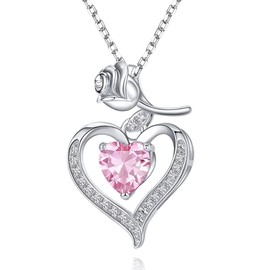 Love Heart Rose Necklace Women Girls Birthstone Pendant Necklace Jewellery for Girlfriend Wife Mum Daughter Christmas Mother's Day Birthday Gifts, 18K platinum plated, Zircon