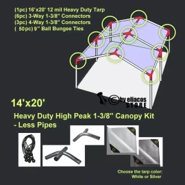 Lost Woods (tarp) 14'x20' Heavy Duty 1-3/8'' High Peak Carport Canopy Kit *PIPE POLES NOT INCLUDED - White