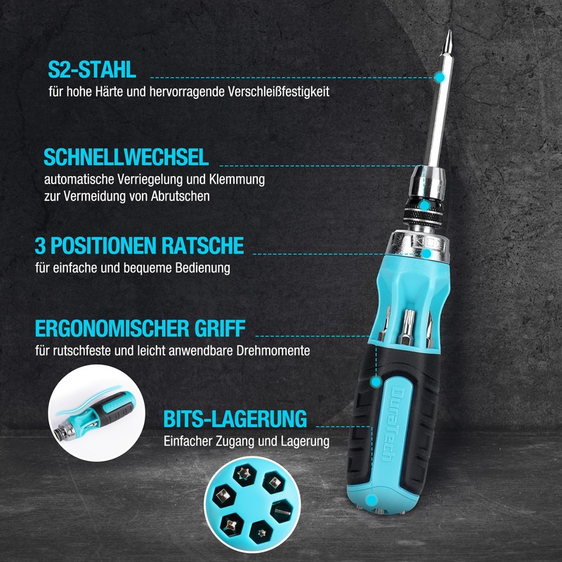 DURATECH Screwdriver 12 in 1 Function, Ratchet Screwdriver Set with