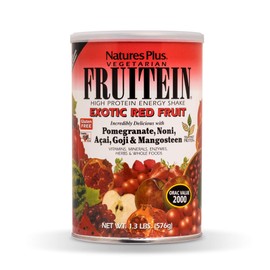NaturesPlus Fruitein Exotic Red Fruit High Protein Energy Shake - 1.3 lbs, Vegetarian Powder - Plant-Based Meal Replacement With Red Superfoods, Antioxidant - Gluten-Free - 16 Servings