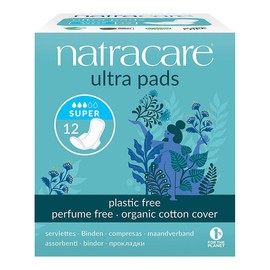 Natracare Slim Fitting Ultra Pads with Wings, Super, Made with Certified Organic Cotton, Ecologically Certified Cellulose Pulp and Plant Starch (1 Pack, 12 Pads Total)