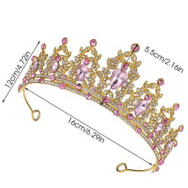ElevateTech Crown for Women, 1 Piece Queen Crown Wedding Crowns and Tiaras with Rhinestones Crystal Headband Hair Accessories Pink Princess Tiaras Birthday Crown for Wedding Prom, Metal