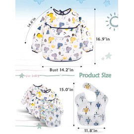 4 Packs Baby Bibs, Waterproof Toddler Bibs with Sleeve, SUPTMAX Baby Coverall Bib sleeve bibs baby Smock Bib with Pockets