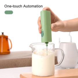 ELMWAY Powerful Electric Milk Frother, Battery Operated Drink Blender, Foam Maker Mixer, Milk Frother Handled for Coffee, Latte, Matcha, Protein Powder (Green)