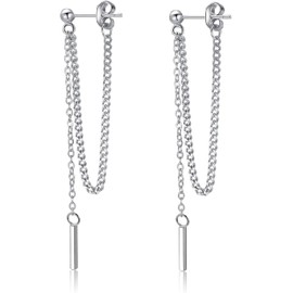 Earrings for Women Teen Girls Minimalist Dangle Earrings Threader Chain (Silver, One Size)