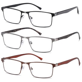 NaNaKo 3 Pack Reading Glasses for Men, Lightweight Blue Light Blocking Metal Frame Mens Readers (C1,+2.50)