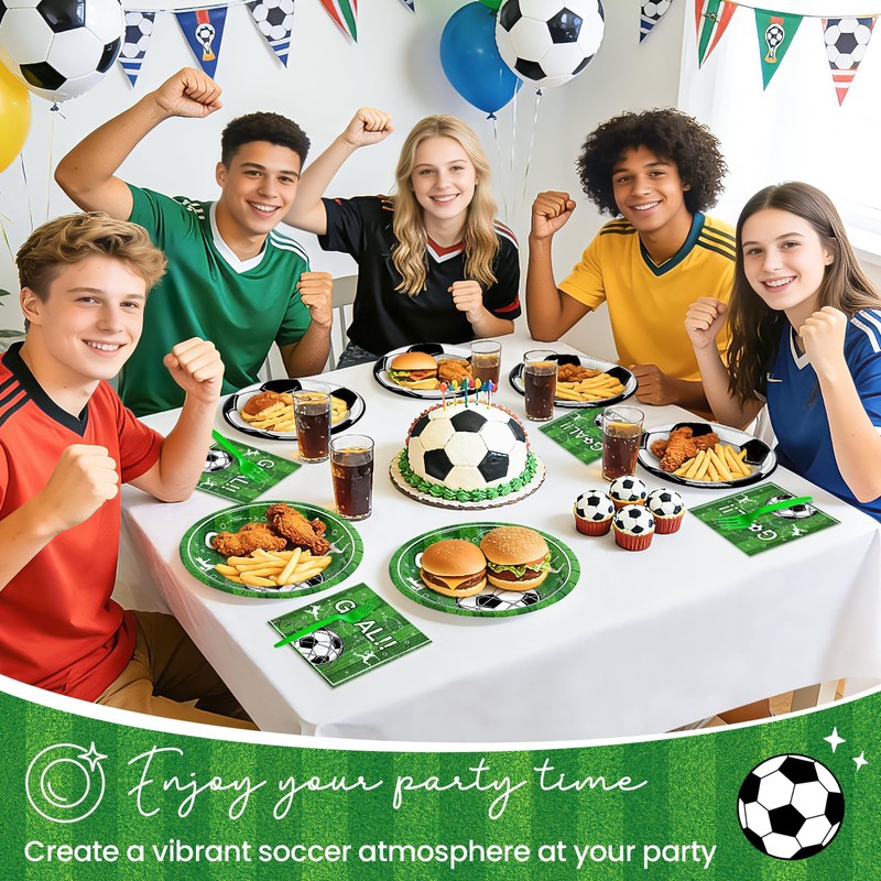 100 Pcs Soccer Paper Plates and Napkins Disposable for Party,