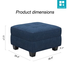 Belffin Ottoman Module with Storage for Modular Sofa Sectional Couch Cube Seat Square Storage Ottoman Footrest Modern Fabric Blue