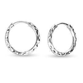 Charmsy 925 Small Sterling Silver Jewellery Diamond-Cut Round Tube Endless Huggie Hoop Earring for Women Teen 19 MM