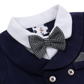 Famuka Baby Boys Romper Baby Tuxedo Suit Player Christening Wedding Party Outfit Photo Shooting Baby Clothing, navy