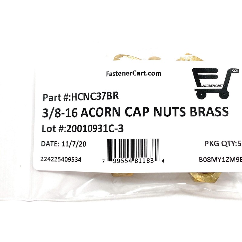 3/8-16 Acorn Cap Nuts Solid Brass (5 Pieces)
