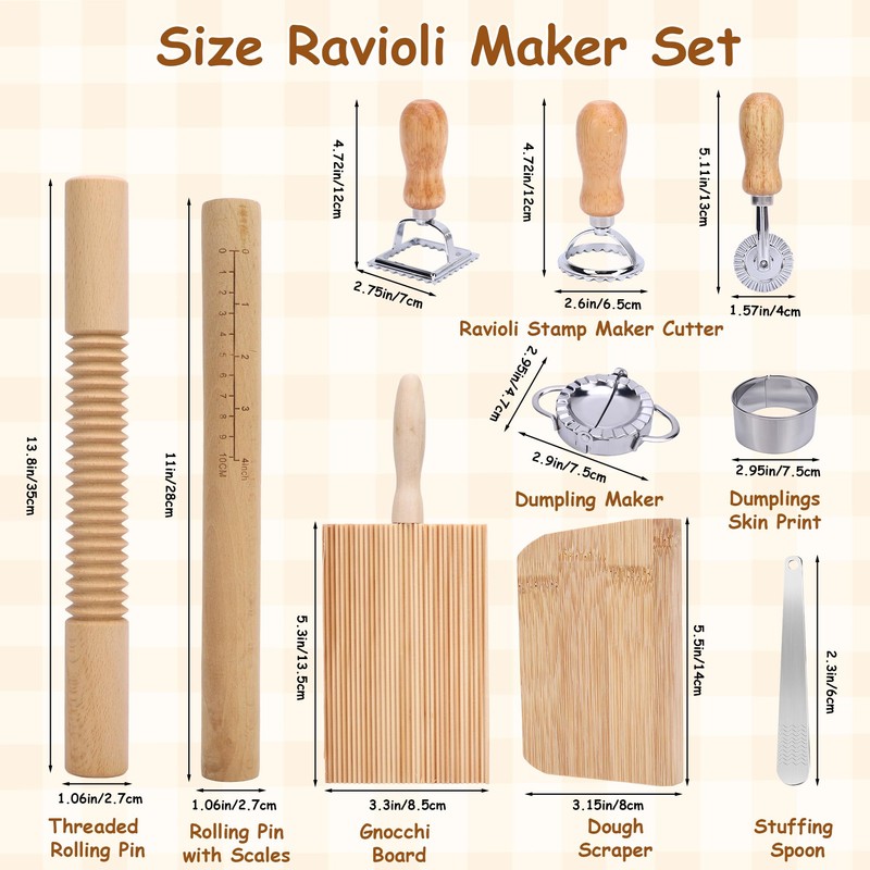 MEKOTRIN 10 Pcs Pasta Making Tools Set, Wooden Threaded Rolling