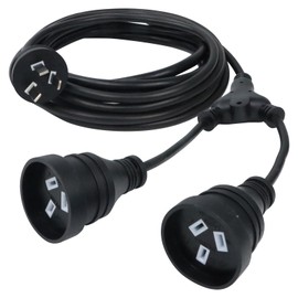 EP 1-to-2 Power Extension Cord 5 M, Double Plug Australia Standard Household 3-Pin Plug Power Extension Lead Cord, 2500W, 250V, 10A, Black