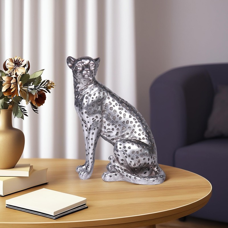 Cheetah Statue Home Decor Leopard Sculpture Resin Sitting Cheetah Figurine
