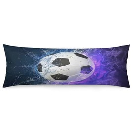Soccer Body Pillow Cover Blue Flame Sports Soccer Ball Decorative Long Pillow Case Protector with Zipper Sport Theme Pillowcase Soft Large Pillow Cases Covers Cushioned for Bed,Couch,Home Gift 20"x54"
