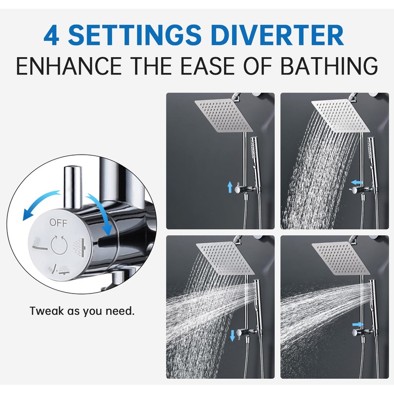 G-Promise All Metal Shower Diverter with Low Holder, Extended 13.5