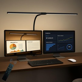 LED Desk Lamp for Home Office, Eye Caring Architect Desk Light with Clamp,50 Lighting Models,Remote and Touch Control,24W 2000LM,Memory Function and Timer for Study, Reading,Workbench Black