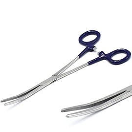 AAProTools Dog Pet Ear/Nose Hair Puller Grooming Hemostat Locking Forceps Pliers, 8" (20.3cm), Curved (Navy Blue Dip)