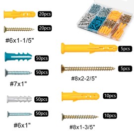 AMSGANK 270 Pieces Screws and Dowels Set, Masonry Brick Concrete Wall Self-Drilling Screws and Plasterboard Anchors Anchor Bolts - 135 x Impact Dowels and 135 x Plasterboard Screws