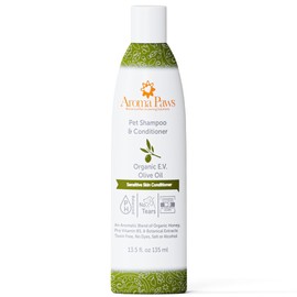 Aroma Paws Dog Shampoo and Conditioner - Aromatic Tearless Shampoo for Cleansing, Grooming, and Conditioning - Moisturizing Anti Itch Shampoo for Dogs and Puppies - Organic E.V. Olive Oil 13.5 oz