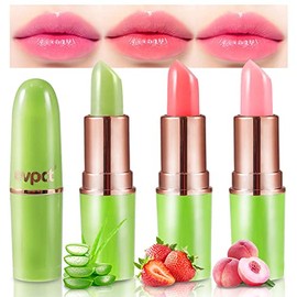 Bálsamo Labial con Brillo y Color  Aloe Vera Lip Balm Set, 3-Pack Peach Strawberry Color Changing                                                     