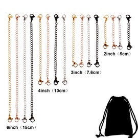 16 Pieces Necklace Extenders Black Jewelry Chain Extension Set for DIY Bracelet Making Stainless Steel 4 Colors 4 Sizes