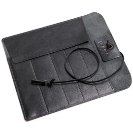 Leather FACTORY Dualline Pen Case, Genuine Tochigi Leather, With Leather Clasp, Holds 5 Rolls, Pen Case, Neo Black, Casual