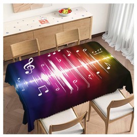 Beabes Music Notes Dinner Tablecloth Table Cover, Rainbow Spectrum Pulse Music Notes Hippie 52x70 Inch Table Cloth Dust-Proof Table Cover Protector for Home Restaurant Picnic Camping BBQ