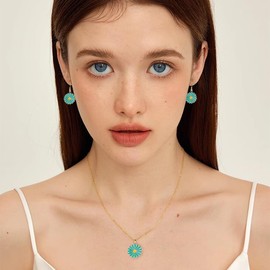 Daisy Flower Jewelry Set for Women Cute Cherry Blossom Statement Dangle Earrings Pendant Necklaces Dainty Birthday Holiday Gifts for BFF Daughter Sister (Green)
