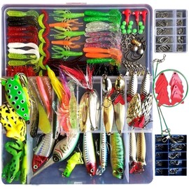 Worm Bass Fishing Lures 275-Piece Set Various Worms, Hard, Soft Bait, Crankbait, Minnow, Frog, VIB, Jighead, and More Multi-Type Lures with Storage Case for Beginners Fishing Hook Bait Fishing Gear