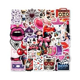 Hot Red Lips Stickers for Water Bottle,50 PCS Nordic Wind Scrawl Stickers Pack for Guitar Suitcase Laptop Phone Luggage,Waterproof Vinyl Stickers for Teens Girls Children Party Favors