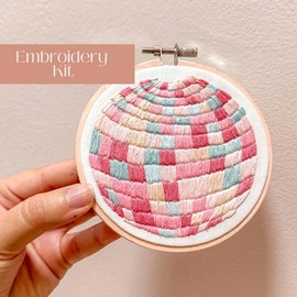 Pink Disco Ball Embroidery Craft Kit for Adults - DIY Needlework Supplies Included - Kit Style: Standard Kit
