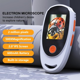 BWVV 500X Handheld Digital Microscope with 2.0" IPS Screen, Portable USB Rechargeable Microscope with 8 LED Lights for Coin Inspection, PCB, Jewelry and Small Object Viewing（White）